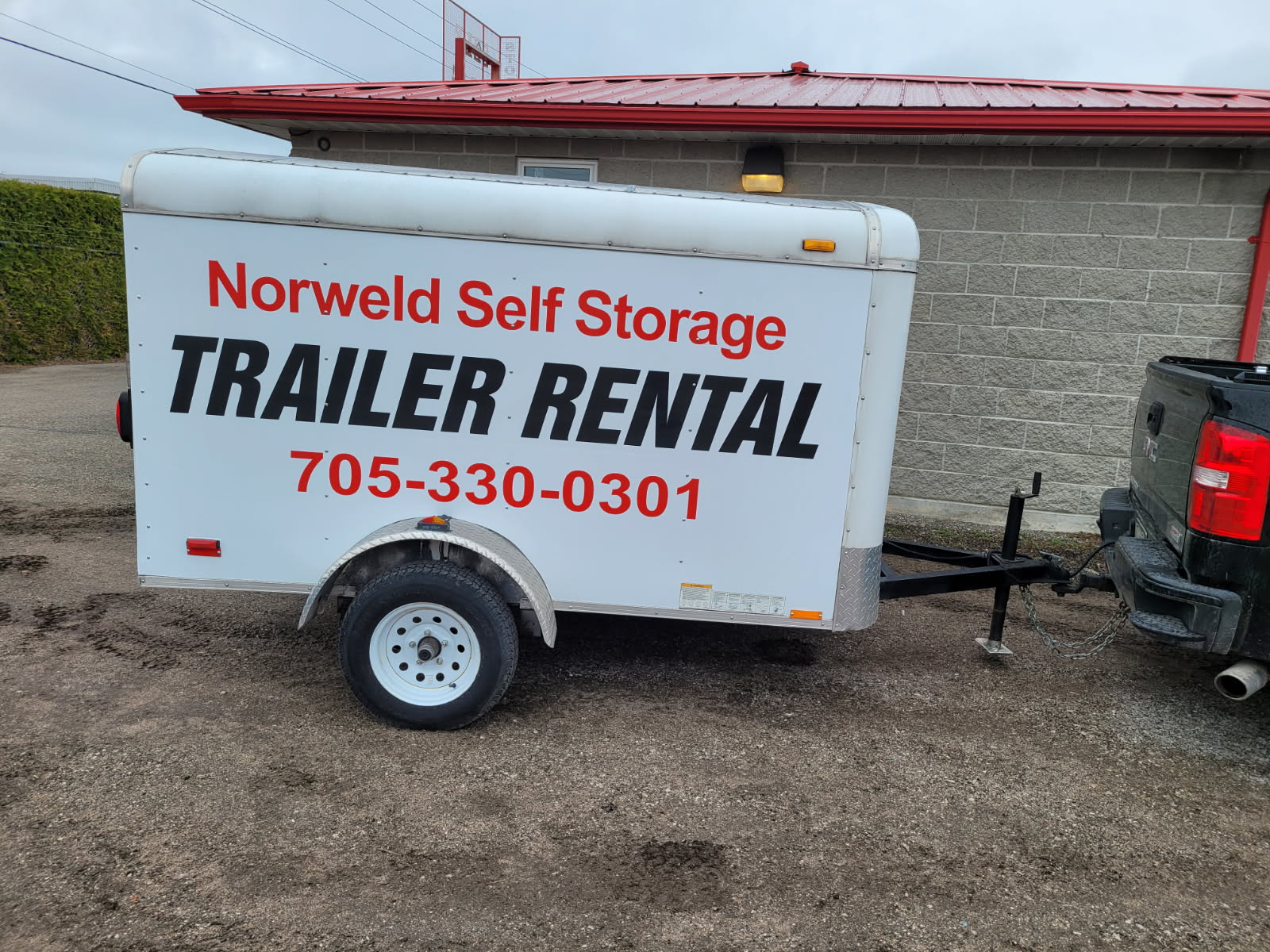 5x8 enclosed trailer for rent in Orillia at Norweld Storage